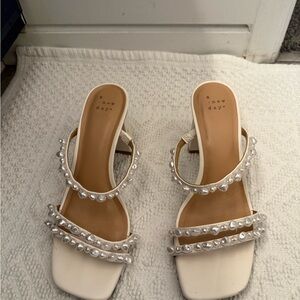A New Day Cream Sandals with Pearl Beaded Straps